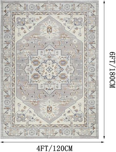 QBSM Washable Area Rug 3x5 Boho Entryway Rug Vintage Throw Rug Indoor Non-Slip Low-Pile Carpet Ultra Soft Rug for Living Room Bedroom Kitchen Laundry Room Office, Beige/Brown in Saudi Arabia