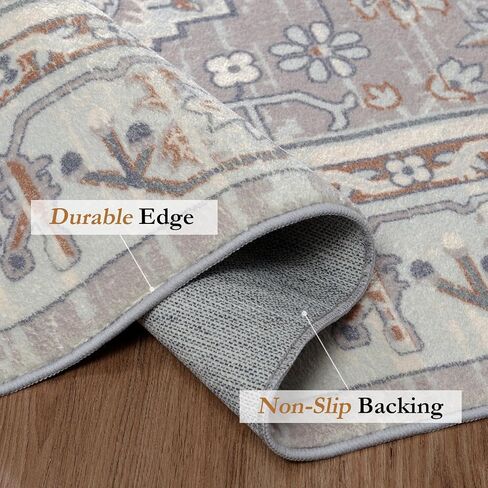 QBSM Washable Area Rug 3x5 Boho Entryway Rug Vintage Throw Rug Indoor Non-Slip Low-Pile Carpet Ultra Soft Rug for Living Room Bedroom Kitchen Laundry Room Office, Beige/Brown in Saudi Arabia