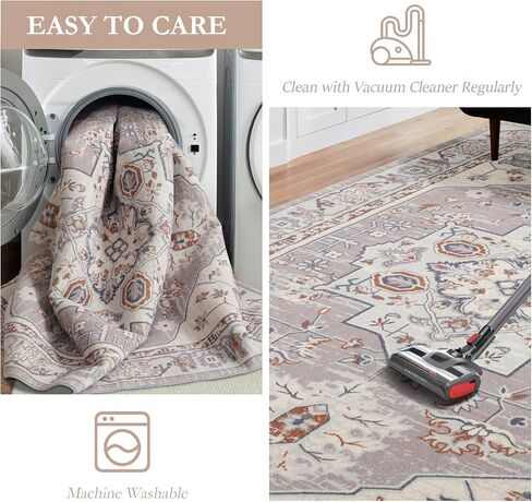 QBSM Washable Area Rug 3x5 Boho Entryway Rug Vintage Throw Rug Indoor Non-Slip Low-Pile Carpet Ultra Soft Rug for Living Room Bedroom Kitchen Laundry Room Office, Beige/Brown in Saudi Arabia