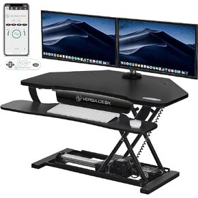 VERSADESK® PowerPro® Elite 36" x 31" Smart Corner Standing Desk Converter | Mobile App Adjustable Sit-Stand Desk Riser w/Keyboard Tray & USB & USBC Ports | for Home or Office - Black