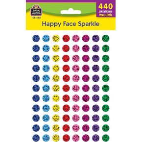 Teacher Created Resources Mini Happy Face Sparkle Stickers Valu-Pak, Multi Color (6631) 0.38 Inch