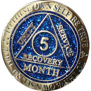 5 Month AA Medallion Reflex Blue Glitter Gold Plated Sobriety Chip