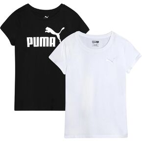 PUMA Girls' T-Shirt - 2 Pack Core Logo T-Shirt for Girls - Basic Athletic Crewneck Short Sleeve Tee (S-XL)