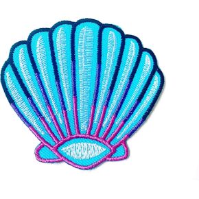 PLpatch Blue Pearl Seashell Little Cute Cartoon Logo2 Sew Iron on Embroidered Applique Badge Sign Patch Clothing Costume