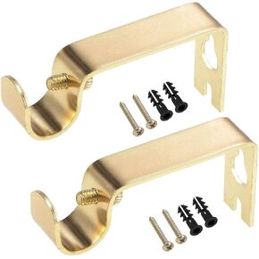 uxcell Curtain Rod Bracket Iron Single Holder Support for 16mm Drapery Rod, 73 X 36 X 16mm Gold Tone 2Pcs