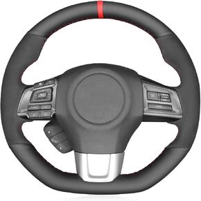 Auto Custom Fit OEM Black Genuine Leather Alcantara Steering Wheel Cover for Subaru WRX STI 2015 2016 2017 2018 2019 2020 2021 / Subaru Levorg 2015-2019 Interior Accessories