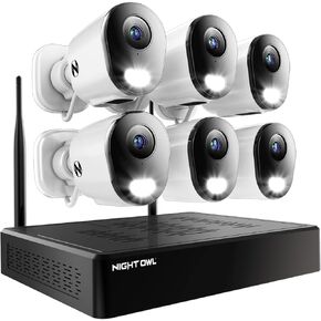 نظام كاميرا مراقبة منزلية للفيديو Night Owl مزود بـ 10 قنوات بلوتوث مع (8) وصلات Wi-Fi 2K HD كاميرات كشاف داخلية/خارجية مع صوت ثنائي الاتجاه وقرص صلب سعة 1 تيرابايت (قابل للتوسيع حتى 10 كاميرات)