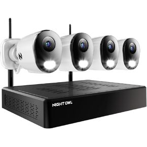 Night Owl 10 Channel Bluetooth Video Home Security Camera System with (4) Plug-in Wi-Fi 2K HD Indoor/Outdoor Spotlight Cameras with 2-Way Audio and 1TB Hard Drive (Expandable up to 10 Cameras)