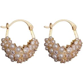 لؤلؤة الزركون هوب أقراط للنساء الفتيات 14K مطلية بالذهب مكعب زركونيا الأزياء لذيذ الحلو مكتنزة الأطواق القرط هيبوالرجينيك تشيكوسلوفاكيا مجوهرات هدايا عيد الميلاد in Kuwait