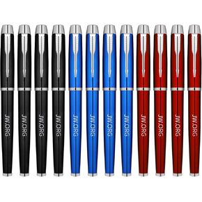 Jw.org Pen Metal Clip Top Ball Point Black Ink Fine Tip Executive Pen with Insert Cover for Gifting Colors- Pack of 12