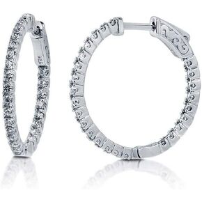 BERRICLE Sterling Silver Cubic Zirconia CZ Medium Fashion Inside-Out Hoop Earrings for Women, 1"