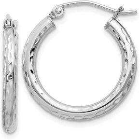 925 Sterling Silver 2.25mm Diamond-cut Hoop Earrings - 22mm x 20mm