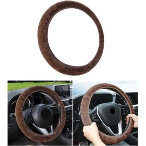 Car Fluffy Steering Wheel Cover, Elastic Soft Plush 15 Inch Steering Wheel Protector, Warm Furry Short Fleece and Non-Slip for Winter, Auto Interior Accessories Universal for Women Girl