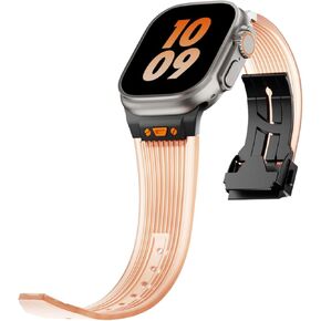 Clear Watch Band for Apple Watch Ultra 2 Band 49mm 45mm 44mm 42mm, Luxury Men Transparent Silicone Rubber Strap with Folding Clasp for iWatch Ultra Series 9 8 7 6 5 4 3 2 1 SE