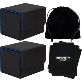 100 Card Deck Box Battle Pack - 2 Pack - MTG Deck Box Commander Friendly - Protect 200+ Double Sleeved Cards - Designed for MTG Commander Deck Box - Sidewinder Deck Box (Black & Blue)