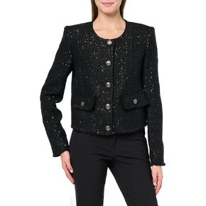 BCBGMAXAZRIA Women's Long Sleeve Round Neck Short Tweed Jacket