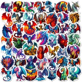 50 PCS Cool Kids Dragon Stickers and Decals, Fantasy Stickers for Kids Teens Adults, Dragon Party Favors Waterproof Vinyl Stickers for Water Bottle Laptop Luggage Guitar