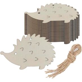 20pcs Hedgehog Wood DIY Crafts Cutouts Wooden Hedgehog Shaped Hanging Ornaments with Hole Hemp Ropes Wood Tags for Baby Shower Wedding Birthday Forest Animal Themed Party Decorations
