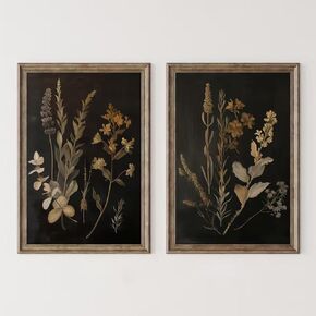 Vintage Floral Wall Art Decor Black Botanical Canvas Art Moody Flower Wall Art Dark Academia Poster Painting Vintage Floral Prints Pictures for Bedroom Living Room 16x24 Inch Framed Set of 2