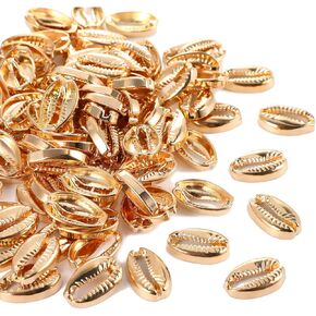 100 Pieces Golden Electroplated Shell Beads Cowrie Shells Seashells for Hawaii Anklet Bracelet, Craft Making, Home Decoration, Beach Party