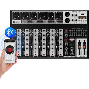 Professional Audio Mixer,6 Channel Audio Interface Sound Board Mixing Console System with Monitor,16 DSP DJ Bluetooth Mixer Reverb Effect +48V Phantom For Karaoke Studio Streaming Recording