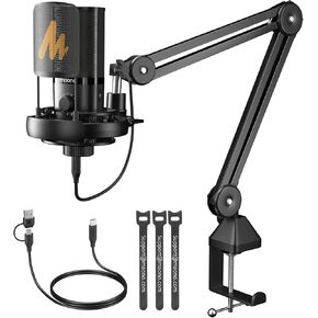 MAONO USB Condenser Microphone-Studio Mic with Shock Mount, Boom Arm, Software, Mute, Gain Knob, Volume Control for Streaming, Recording, Singing, Podcasting, Content Creation, Audiobooks-PM450S