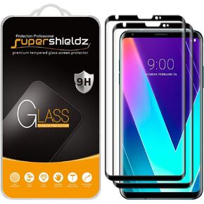 Supershieldz (عبوة من قطعتين) مصمم لواقي الشاشة الزجاجي المقوى LG V30، (تغطية الشاشة الكاملة) (زجاج منحني ثلاثي الأبعاد) مضاد للخدش، خالٍ من الفقاعات (أسود)