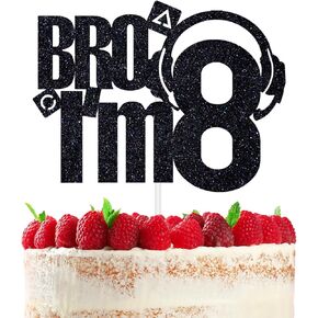 Bro I'm 8 Cake Topper, It's Great to Be 8/Hello 8, Happy 8th Bithday Party Decoration Supplies for Boys Girls, Black Glitter