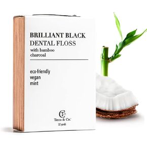 Terra & Co., Brilliant Black Dental Floss (32 Yards) | Organic Teeth Whitening Products | All Natural, with Activated Bamboo Charcoal | Vegan & Cruelty Free | Luxury Dental Care…