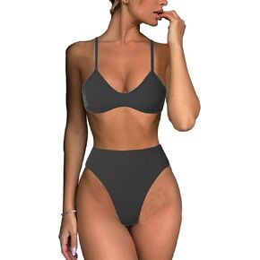 Women's Retro Bikini Sets Scoop Neck Spaghetti Straps Swimsuit High Waisted Bikini Cut Brazilian Bathing Suit