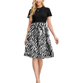 فساتين جريسيريل النسائية غير الرسمية 2024 الكنيسة قصيرة الأكمام مضلع المعلم ملابس العمل المتواضعة فستان ميدي مع جيوب in Kuwait