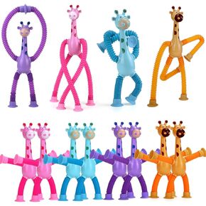 12Pack Telescopic Suction Cup Giraffe Toy, Pop Tubes Toddler Travel Toys, Educational Fidget Toys for Anxiety Kids for 3 4 5 6 7 8 9 Year Old Boys Girls