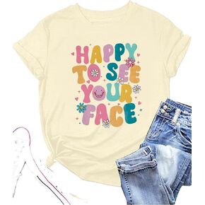 Happy to See Your Face Shirt Teacher Shirts Women Back to School Shirt First Day of School Teacher Life Short Sleeve Tee Tops