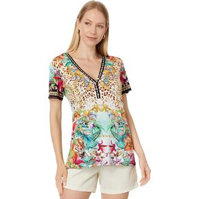 Johnny Was Women's The Janie Favorite Short Sleeve Henley Tee-Miller
