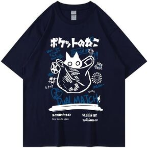 Unisex Cartoon T-Shirts Harajuku Kawaii Cat Letter Printed Short Sleeve Tees Couple Loose Clothes Y2K Tops