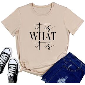 BLACKMYTH Women Cute Tees It is What Graphic Crewneck T Shirts