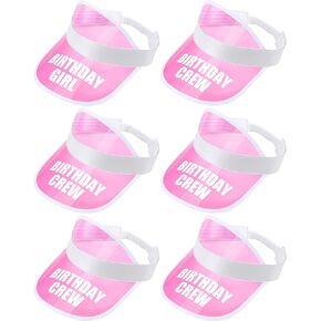 6 Pack Girls Birthday Sun Visors Women Birthday Squad Hats Plastic Clear Visor Beach Tennis Cap Golf Headwear for Birthday Crew Party Favors, Pink