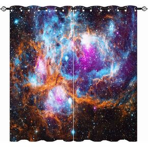 ANHOPE Galaxy Curtains, Outer Space Universe Nebula Starry Sky Stars Print 3D Pattern Grommet Thermal Insulated Blackout Window Set Drapes for Kids Boys Girls Bedroom Playroom 2 Panels W42 x L63