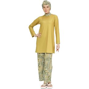 Burkini Swimsuit for Women, Modest Swimsuits, Easy Dry, Green Patterned Design 5 Pieces with Scarf – by Huma&Hazel