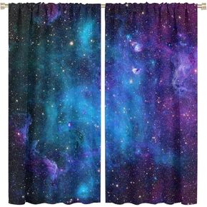 Night Sky Space Curtains Dark Blue Universe Galaxy Nebula Stars Printed Art Rod Pocket Blackout Window Drapes 2 Panels Set for Bedroom Living Room Decor 42x63in