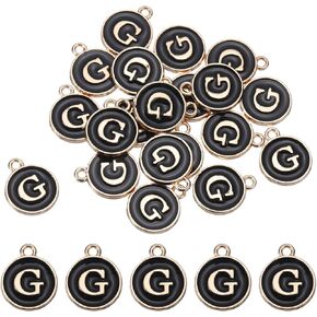 MECCANIXITY Alphabet G Letter Charm Double Sided Enamel Initial Alphabet Pendant Black, for Necklace Bracelet Earring Jewelry Making Pack of 20