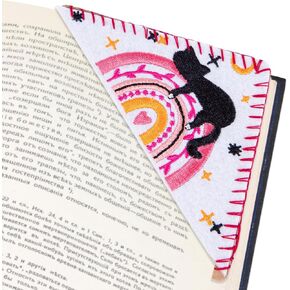 Personalized Embroidered Corner Bookmark, Felt Triangle Hand Stitched Bookmarks for Book Lovers, Cat Book Mark for Reading for Women, Students, Classroom Gifts, Reading Present