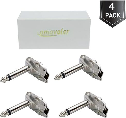 4-Pack 1/4" Right Angle Plugs TS Mono Heavy Duty Flat Low Profile Pancake Style for Guitar, Instrument, Speaker/Microphone/Patch Cables - 6.35mm Male 1/4 Inch Phone Plug (Nickel) in Saudi Arabia