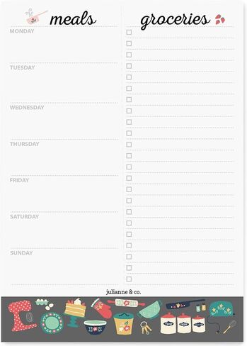 Weekly Meal Planner Notepad By Julianne & Co. - Food Planning Organizer And Grocery List Pad, 52 Premium A5 Pages, with Tear Away Perforated Shopping List (Blue China Print - NO Fridge Magnet) in Saudi Arabia