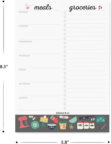 Weekly Meal Planner Notepad By Julianne & Co. - Food Planning Organizer And Grocery List Pad, 52 Premium A5 Pages, with Tear Away Perforated Shopping List (Blue China Print - NO Fridge Magnet) in Saudi Arabia