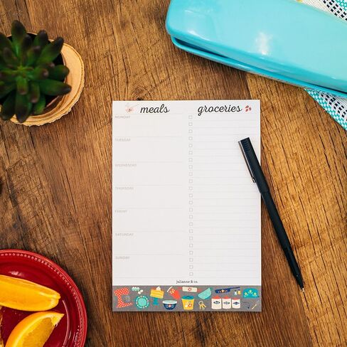 Weekly Meal Planner Notepad By Julianne & Co. - Food Planning Organizer And Grocery List Pad, 52 Premium A5 Pages, with Tear Away Perforated Shopping List (Blue China Print - NO Fridge Magnet) in Saudi Arabia
