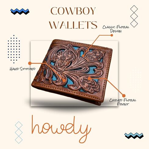 Urbalabs Mens Western Wallet Floral Cutout Layered Leather Brown Teal Soft Leather Checkbook Style Cowboy Hand Crafted High End Mens Wallets Leather Bull Rider Rodeo Gifts For Men in Saudi Arabia