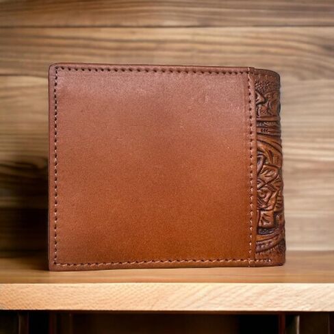 Urbalabs Mens Western Wallet Floral Cutout Layered Leather Brown Teal Soft Leather Checkbook Style Cowboy Hand Crafted High End Mens Wallets Leather Bull Rider Rodeo Gifts For Men in Saudi Arabia