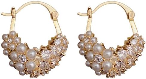 لؤلؤة الزركون هوب أقراط للنساء الفتيات 14K مطلية بالذهب مكعب زركونيا الأزياء لذيذ الحلو مكتنزة الأطواق القرط هيبوالرجينيك تشيكوسلوفاكيا مجوهرات هدايا عيد الميلاد in Kuwait