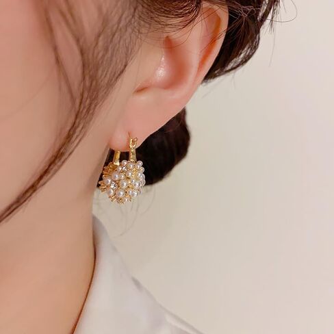 لؤلؤة الزركون هوب أقراط للنساء الفتيات 14K مطلية بالذهب مكعب زركونيا الأزياء لذيذ الحلو مكتنزة الأطواق القرط هيبوالرجينيك تشيكوسلوفاكيا مجوهرات هدايا عيد الميلاد in Kuwait